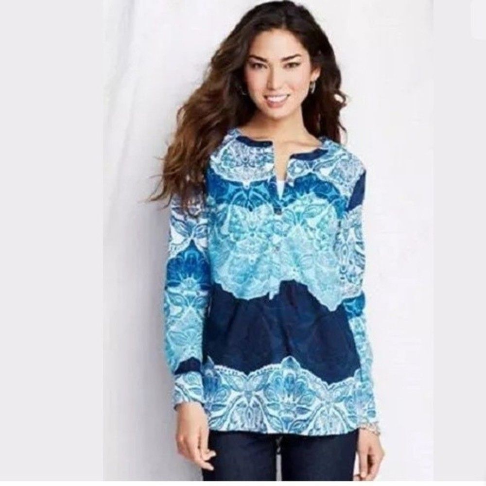 Lands End Beach Pattern Tunic Shades of Blue&White 20A